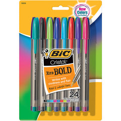 Cristal® Xtra Bold Fashion Ballpoint Pen, Medium Point (1.6mm), Assorted Colors, 24-Count