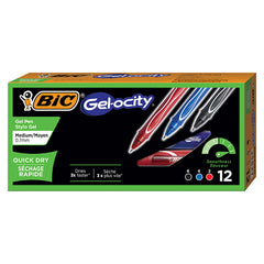 Gel-ocity® Quick Dry Retractable Gel Pens, Assorted Black, Blue and Red, Pack of 12