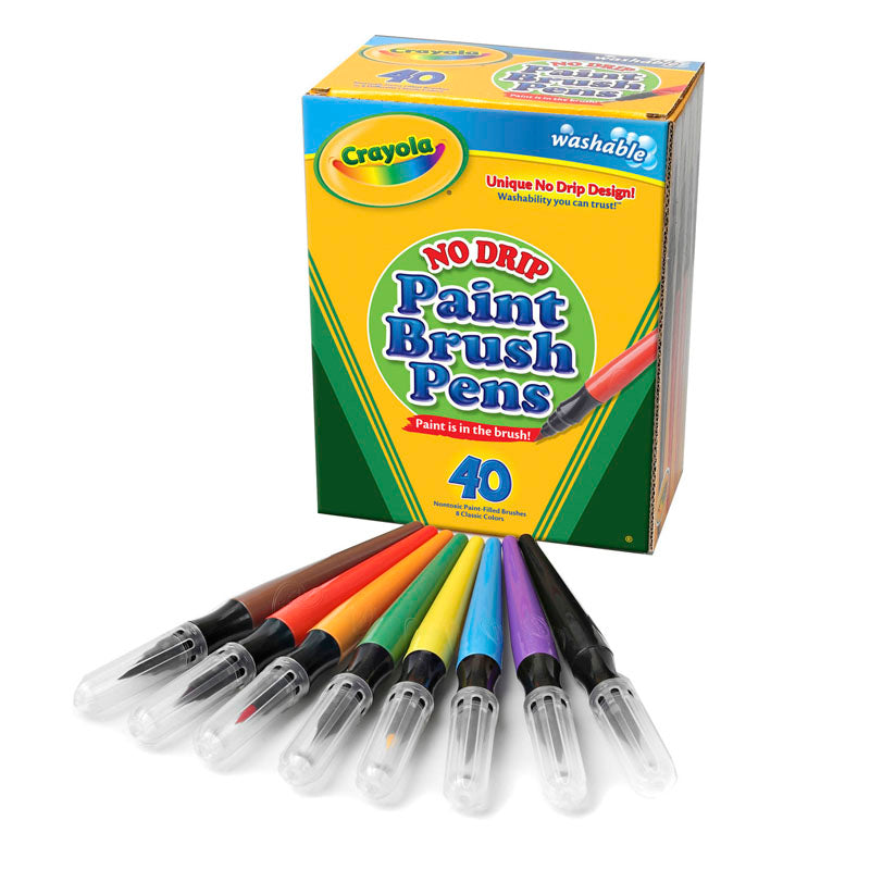 No-Drip Washable Paint Brush Pens, 8 Assorted Colors, 40 Count