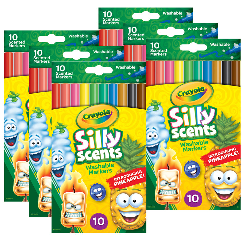 Silly Scents™ Washable Markers, Slim, 10 Colors/Scents Per Box, 6 Boxes