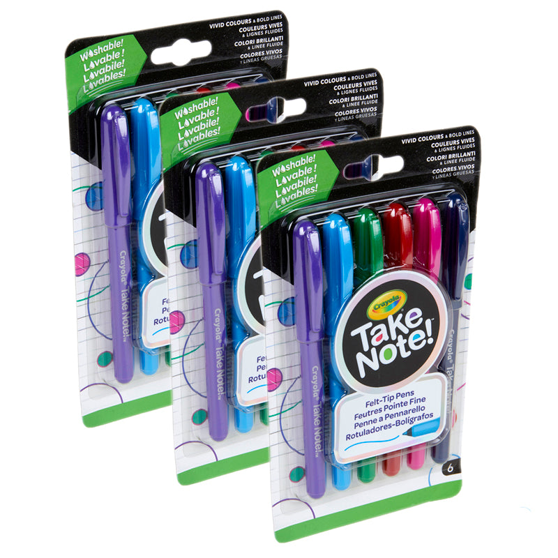 Take Note! Ultra-Fine Washable Felt-Tip Marker Pen, 6 Per Pack, 3 Packs