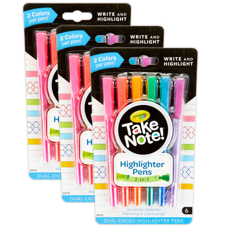 Take Note! Dual-Ended Highlighter Pens, 6 Per Pack, 3 Packs