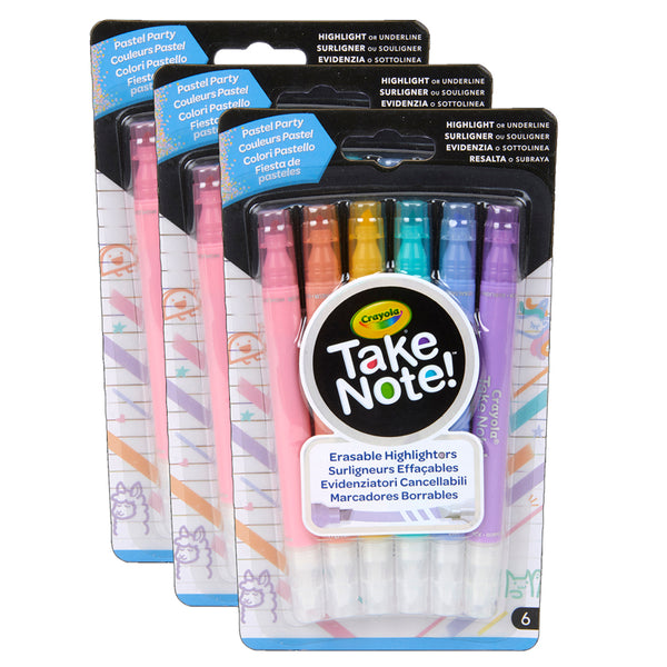 Take Note! Erasable Highlighters, Pastel Party, 6 Per Pack, 3 Packs