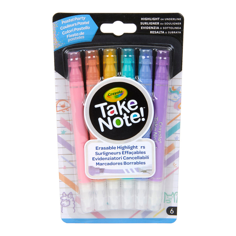 Take Note! Erasable Highlighters, Pastel Party, Pack of 6