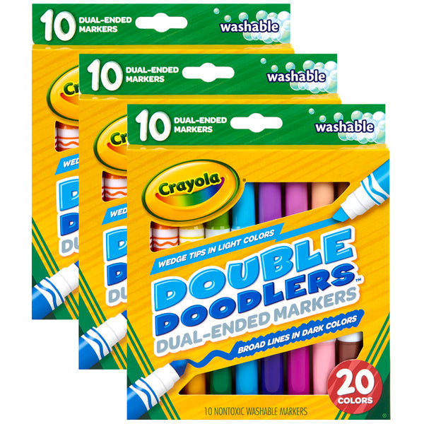 Dual-Ended Washable Double Doodlers Markers, 10 Per Pack, 3 Packs