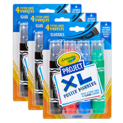 Project XL Poster Markers, Classic, 4 Per Pack, 3 Packs