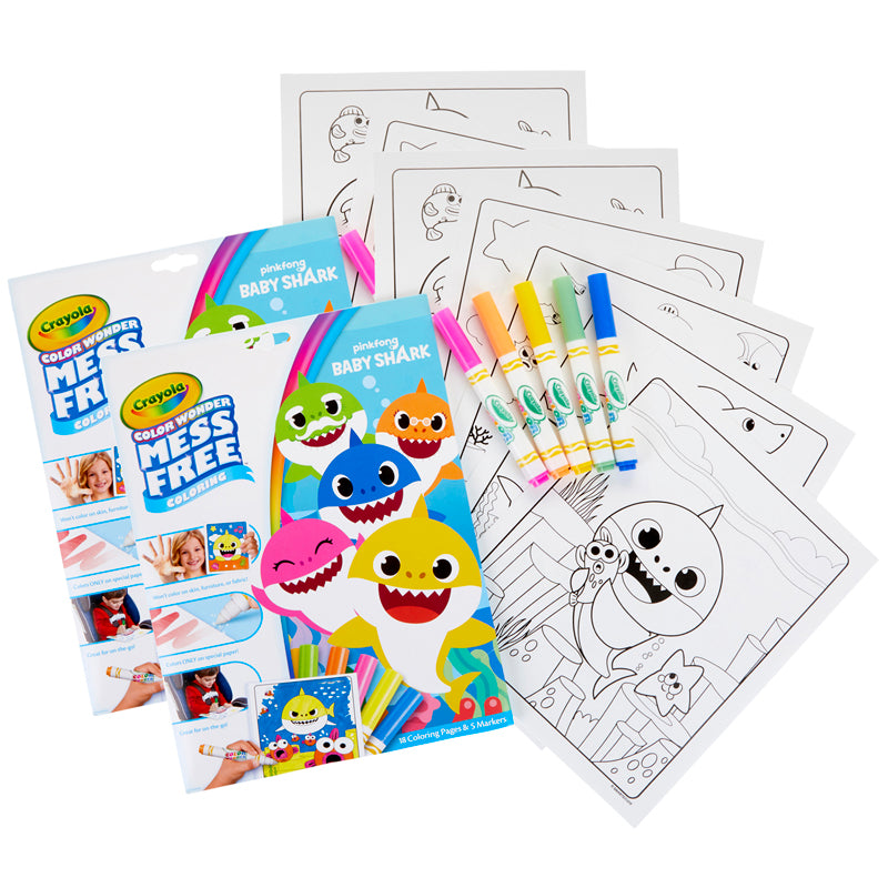 Color Wonder Mess Free Coloring Pad & Markers, Baby Shark, 2 Sets