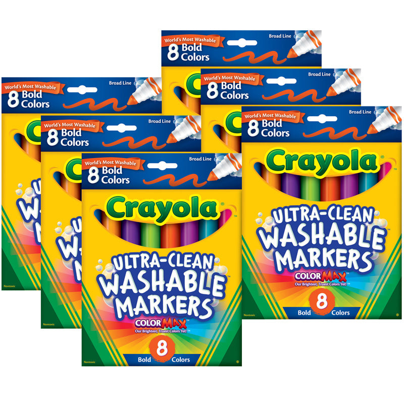 Ultra-Clean Washable Markers, Broad Line, Bold Colors, 8 Per Box, 6 Boxes