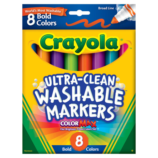 Ultra-Clean Washable Markers, Broad Line, Bold Colors, 8 Count