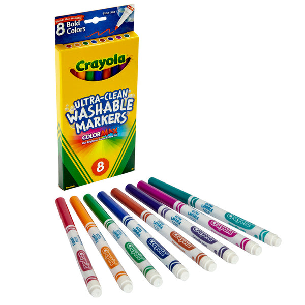 Ultra-Clean Washable Markers, Fine Tip, Bold Colors, 8 Count