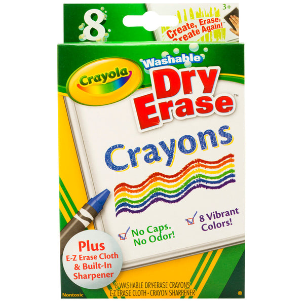 Dry Erase Washable Crayons, Vibrant Colors, 8 Count