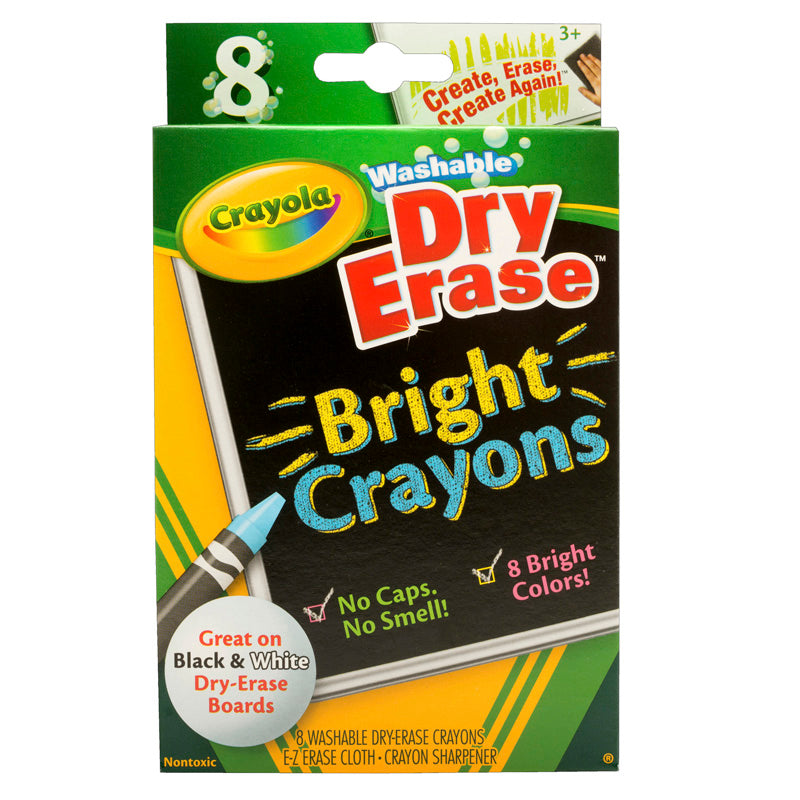 Dry Erase Washable Crayons, Bright Colors, 8 Count