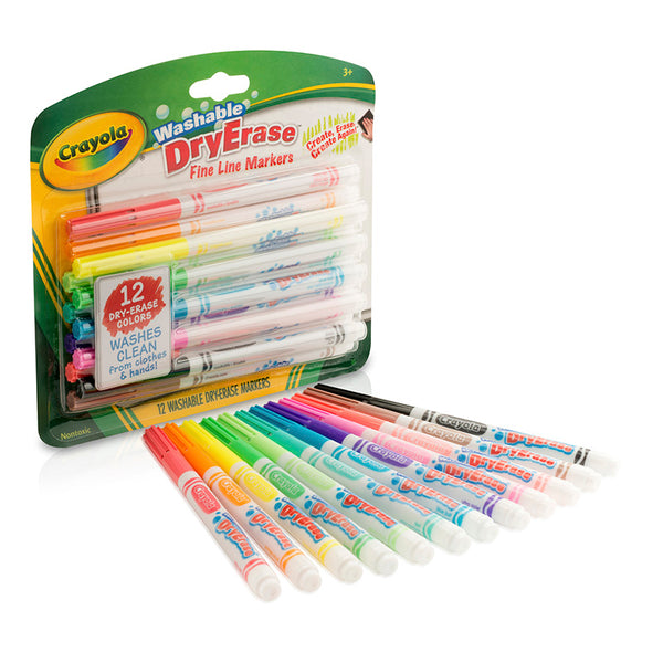 Washable Dry Erase Markers, Fine Line, 12 Count