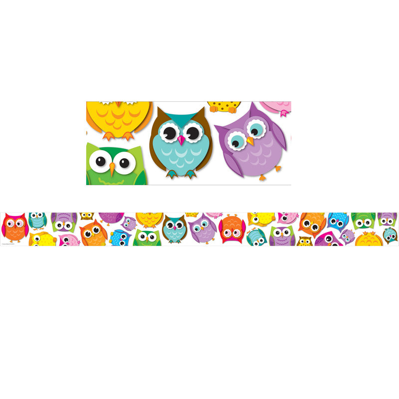 Colorful Owls Straight Border, 36 Feet