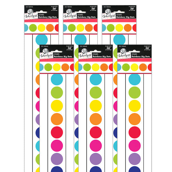 Stars Rainbow Big Dots Straight Border, 36 Feet Per Pack, 6 Packs