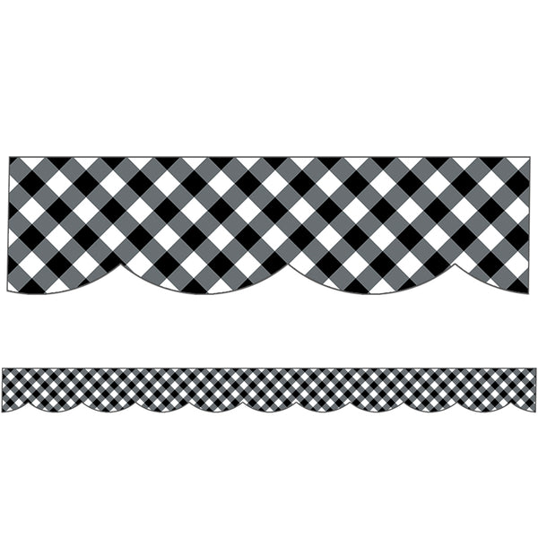 Woodland Whimsy Black & White Gingham Scalloped Border, 39 Feet