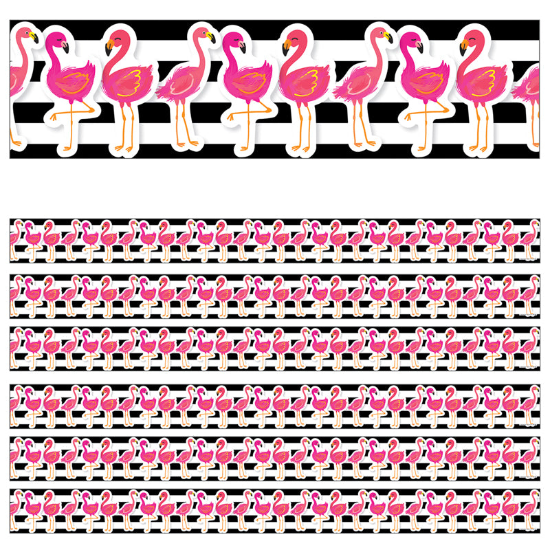 Simply Stylish Tropical Flamingos Straight Border, 36 Feet Per Pack, 6 Packs