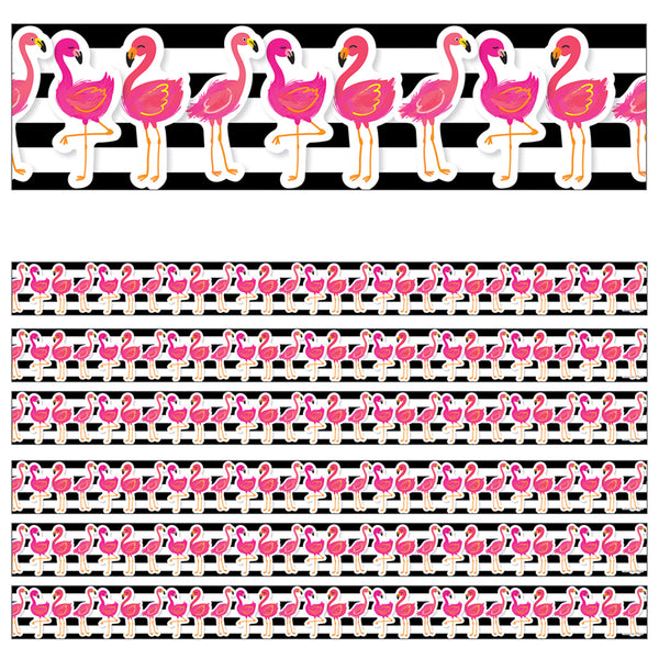 Simply Stylish Tropical Flamingos Straight Border, 36 Feet Per Pack, 6 Packs