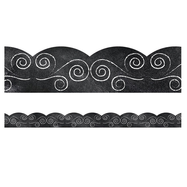 Industrial Cafe Swirls on Chalkboard Scalloped Border, 39 Feet