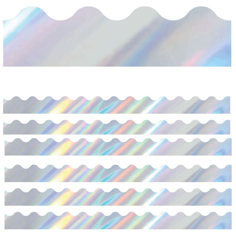 Sparkle + Shine Holographic Silver Scalloped Border, 39 Feet Per Pack, 6 Packs