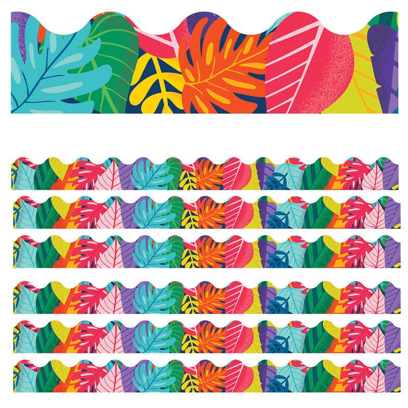 One World Colorful Leaves Scalloped Border, 39 Feet Per Pack, 6 Packs