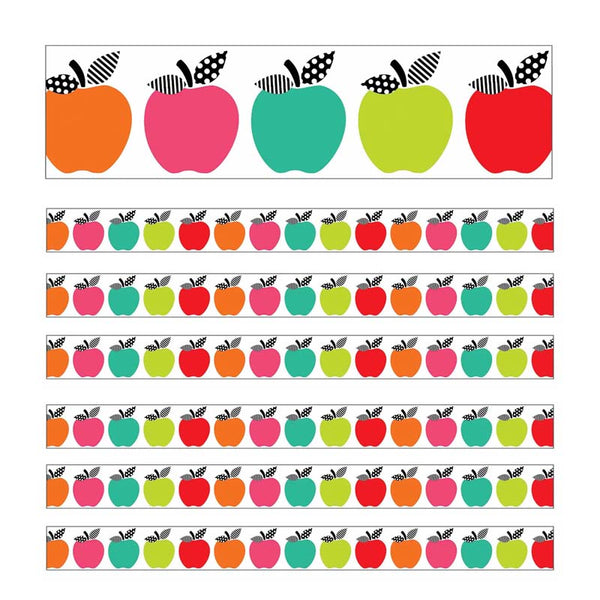 Black, White & Stylish Brights Apples Straight Borders, 36 Feet Per Pack, 6 Packs