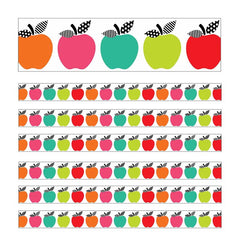 Black, White & Stylish Brights Apples Straight Borders, 36 Feet Per Pack, 6 Packs