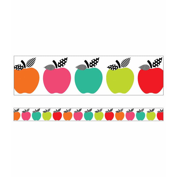 Black, White & Stylish Brights Apples Straight Borders, 36 Feet