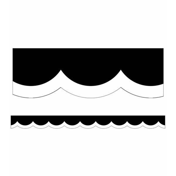 Black, White & Stylish Brights White & Black Wavy Line Scalloped Borders, 39 Feet