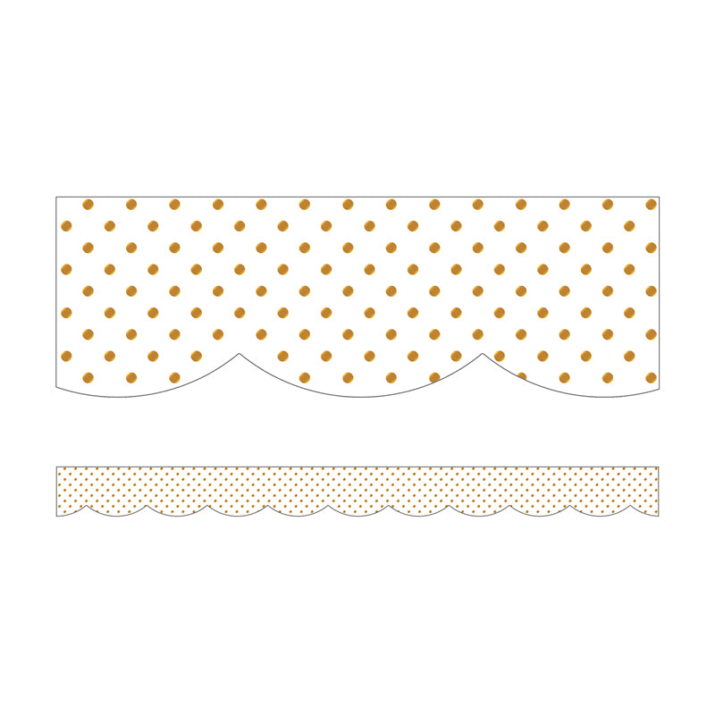 Simply Boho White with Gold Dots Scalloped Borders, 39 Feet