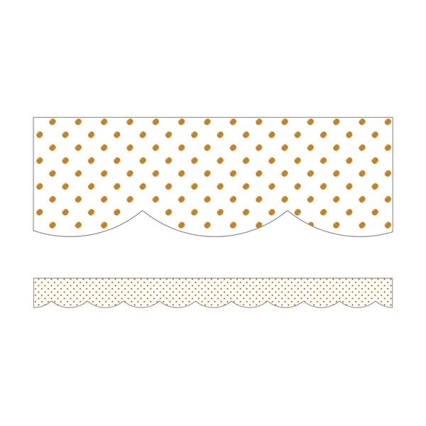 Simply Boho White with Gold Dots Scalloped Borders, 39 Feet