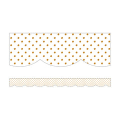 Simply Boho White with Gold Dots Scalloped Borders, 39 Feet