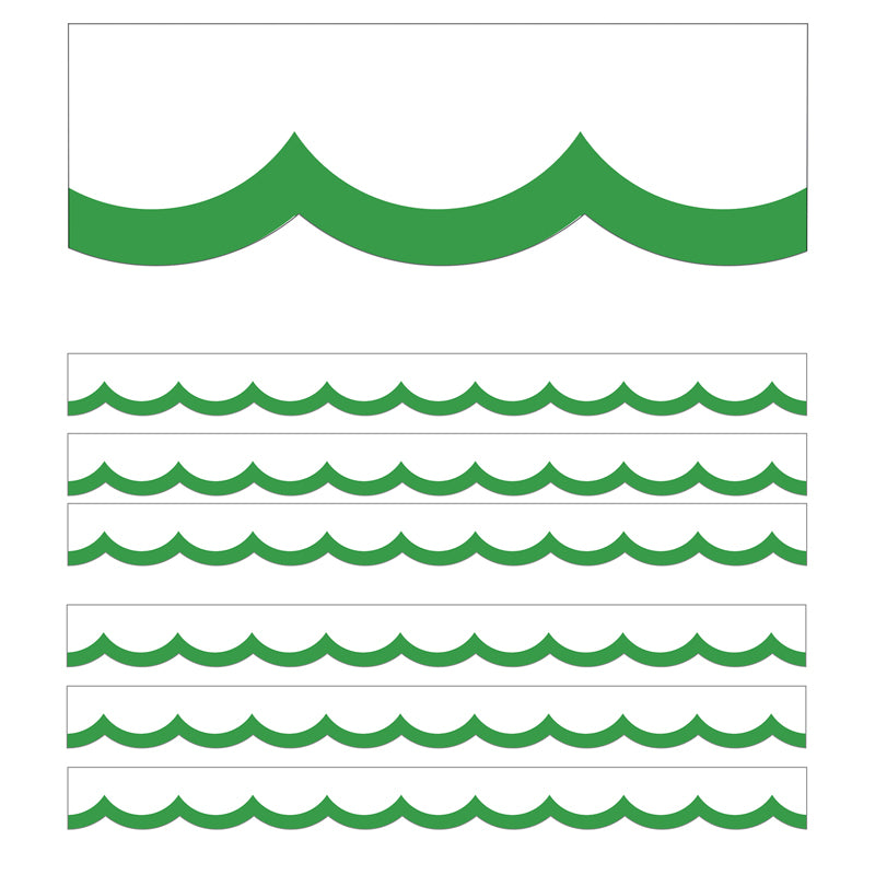 Simply Boho Green & White Wavy Line Scalloped Borders, 39 Feet Per Pack, 6 Packs