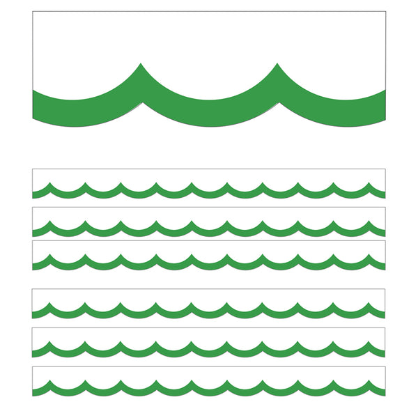 Simply Boho Green & White Wavy Line Scalloped Borders, 39 Feet Per Pack, 6 Packs