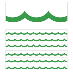 Simply Boho Green & White Wavy Line Scalloped Borders, 39 Feet Per Pack, 6 Packs