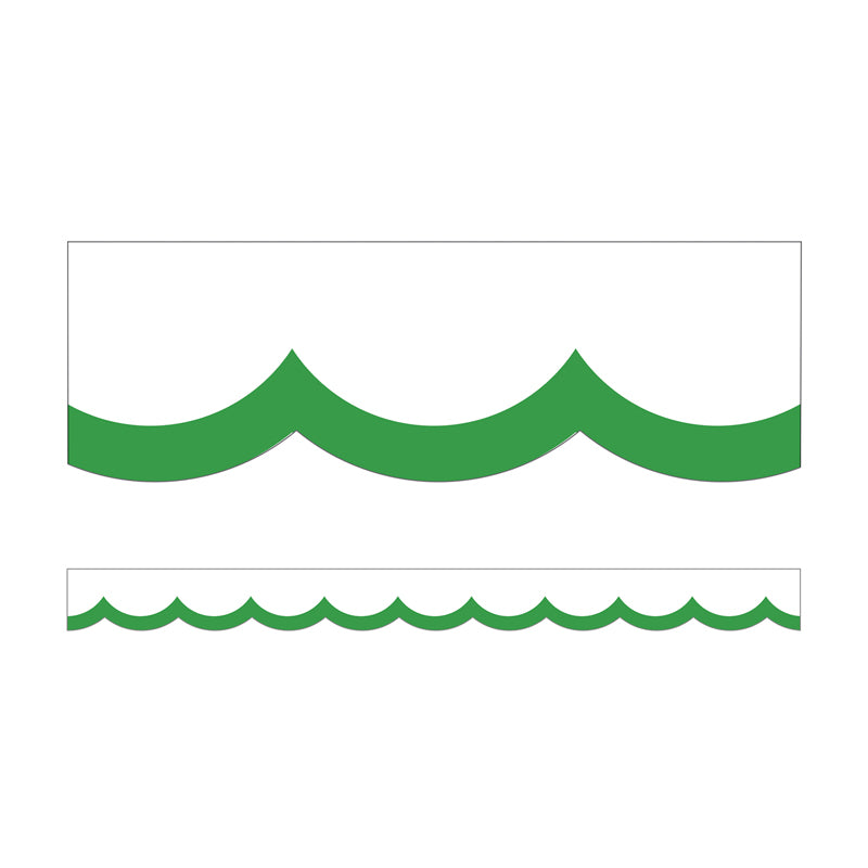 Simply Boho Green & White Wavy Line Scalloped Borders, 39 Feet