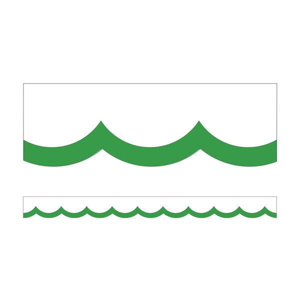 Simply Boho Green & White Wavy Line Scalloped Borders, 39 Feet