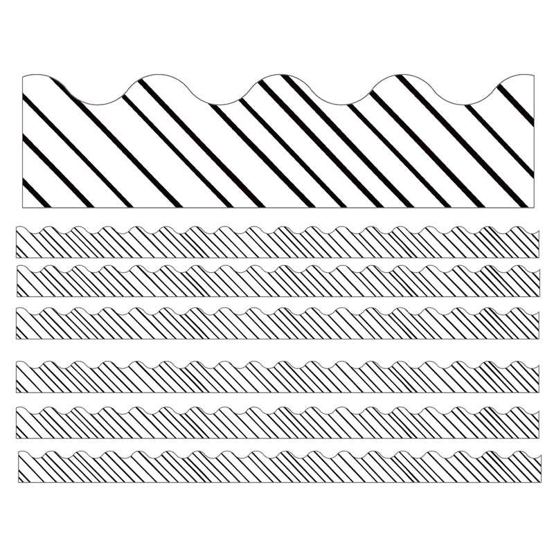 Kind Vibes Black & White Stripes Scalloped Borders, 39 Feet Per Pack, 6 Packs