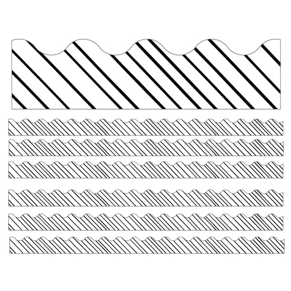 Kind Vibes Black & White Stripes Scalloped Borders, 39 Feet Per Pack, 6 Packs