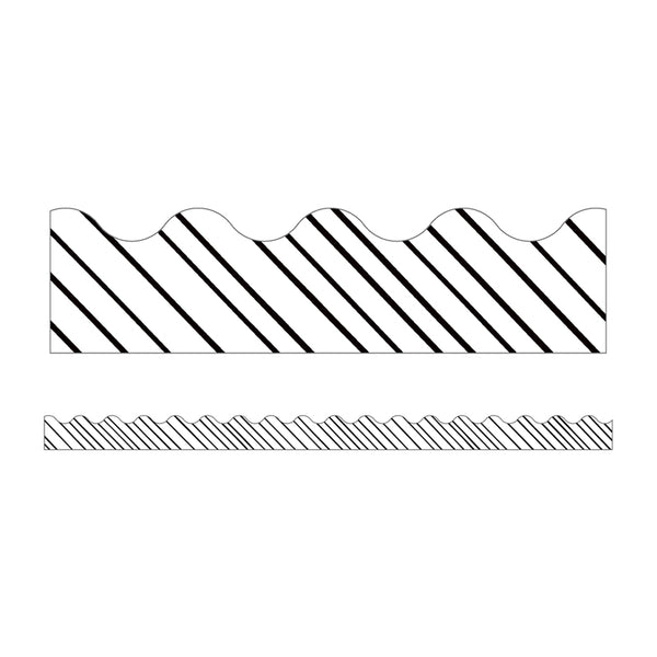 Kind Vibes Black & White Stripes Scalloped Borders, 39 Feet