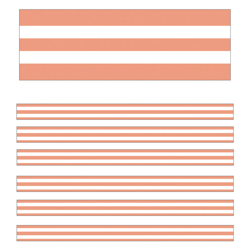 Simply Stylish Coral & White Stripes Straight Borders, 36 Feet Per Pack, 6 Packs