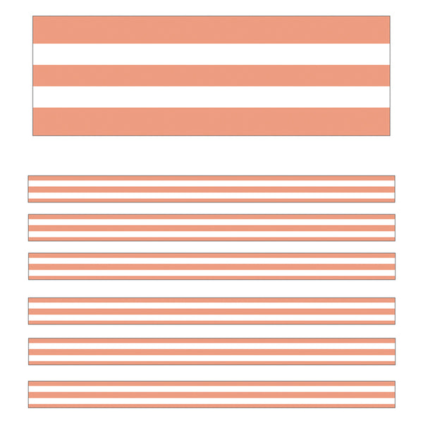 Simply Stylish Coral & White Stripes Straight Borders, 36 Feet Per Pack, 6 Packs