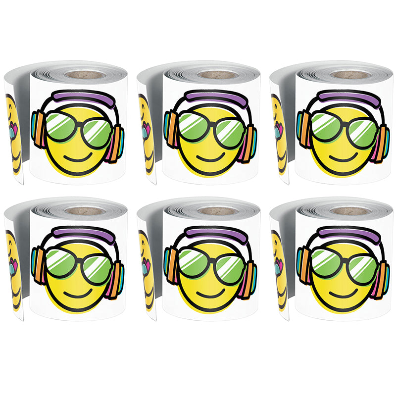 Kind Vibes Smiley Faces Rolled Straight Border, 36 Feet Per Roll, Pack of 6