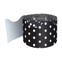 Black with White Polka Dots Rolled Scalloped Border, 65 Feet