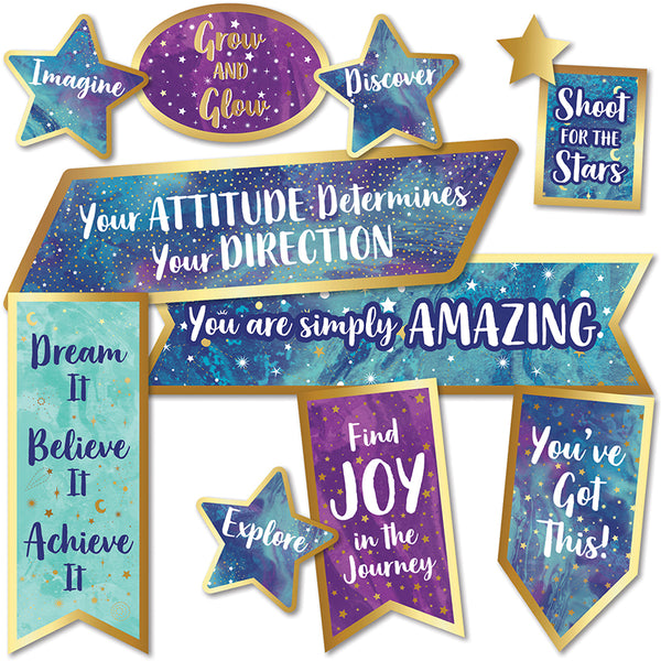 Galaxy Motivational Signs Mini Bulletin Board Set, 18 Pieces