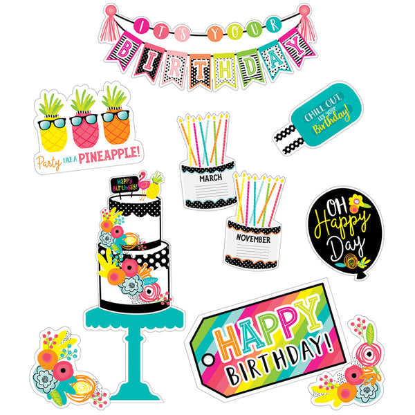 Simply Stylish Tropical Pineapple Birthday Bulletin Board Set, 21 Pieces