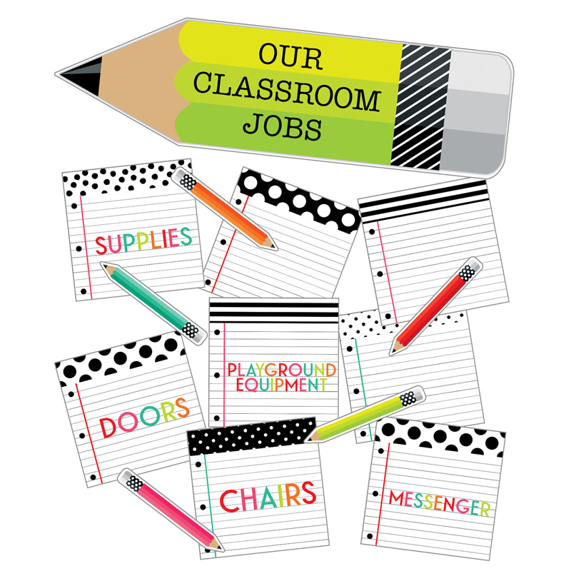 Black, White & Stylish Brights Classroom Jobs Mini Bulletin Board Set