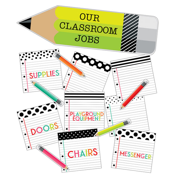 Black, White & Stylish Brights Classroom Jobs Mini Bulletin Board Set