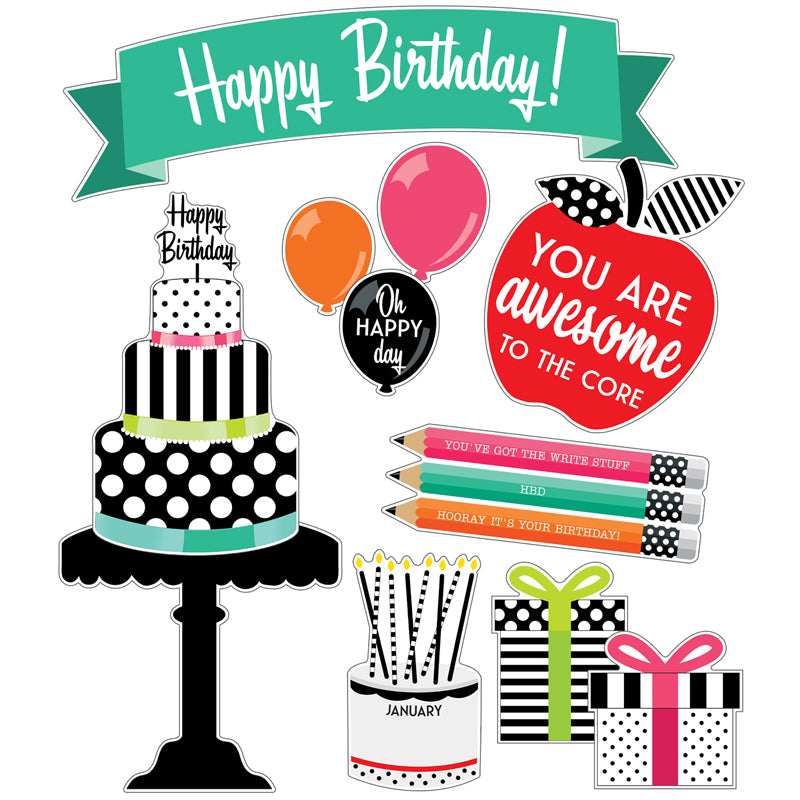 Black, White & Stylish Brights Birthday Bulletin Board Set