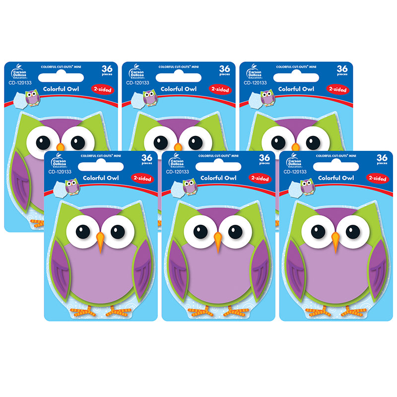 Colorful Owl Mini Cut-Outs, 36 Per Pack, 6 Packs